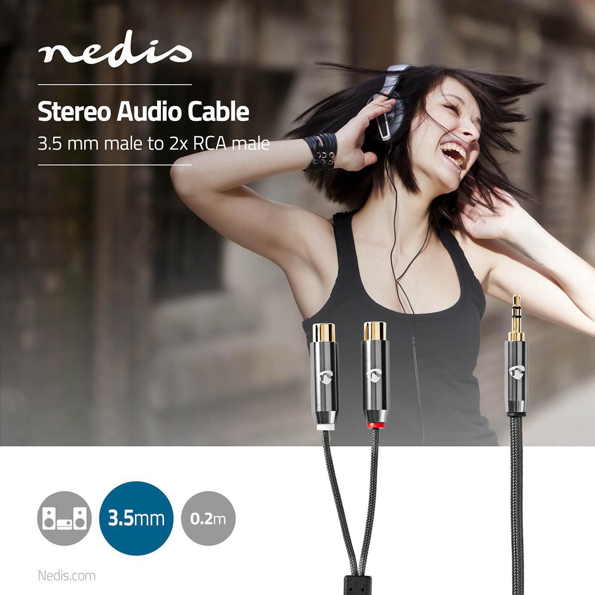Stereo Audio Adapter Cable 3.5mm Male to 2x RCA Female 0.2m Gun Metal Grey - CATB22250GY02