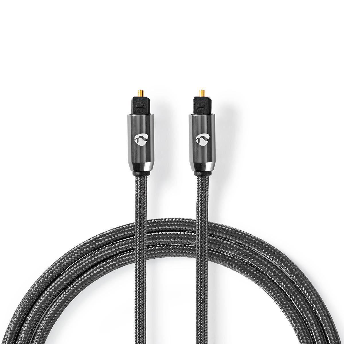 Nedis 1m Digital Audio Cable TosLink Male to TosLink Male Gun Metal Grey Braided - CATB25000GY10