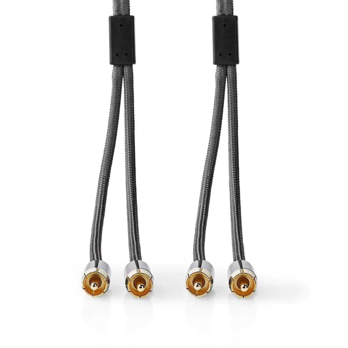 Nedis 1m Stereo Audio Cable 2x RCA Male to 2x RCA Male Gun Metal Grey Braided - CATB24200GY10