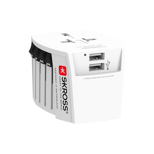 Skross MUV USB (2xA) Compact 2-pole world travel adapter+2 integrated USB ports