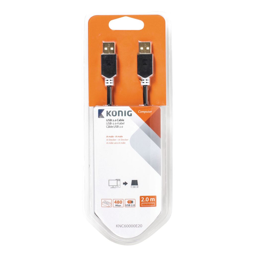 Konig USB 2.0 cable A male to A male 2m grey - CCBW60000AT20