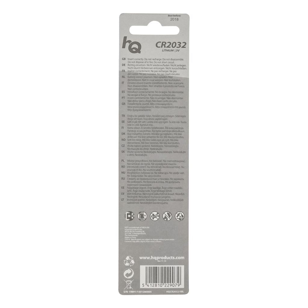 HQ Lithium button cell CR2032 battery 3 V, 5-blister - BALCR20325BL