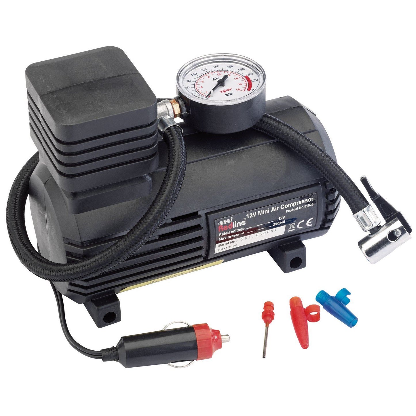 Draper 12v Air Compressor Car/Van/Bike Wheel Tyre Inflator Pump PSI & BAR 81023