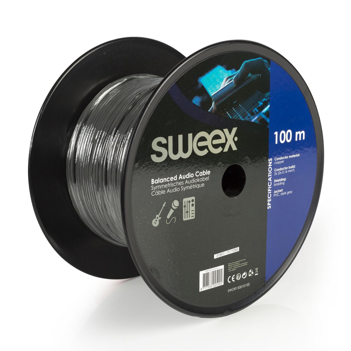 Sweex Stereo Audio Cable on Reel 100m Dark Grey SWOR15001E100 - COTR15001GY100