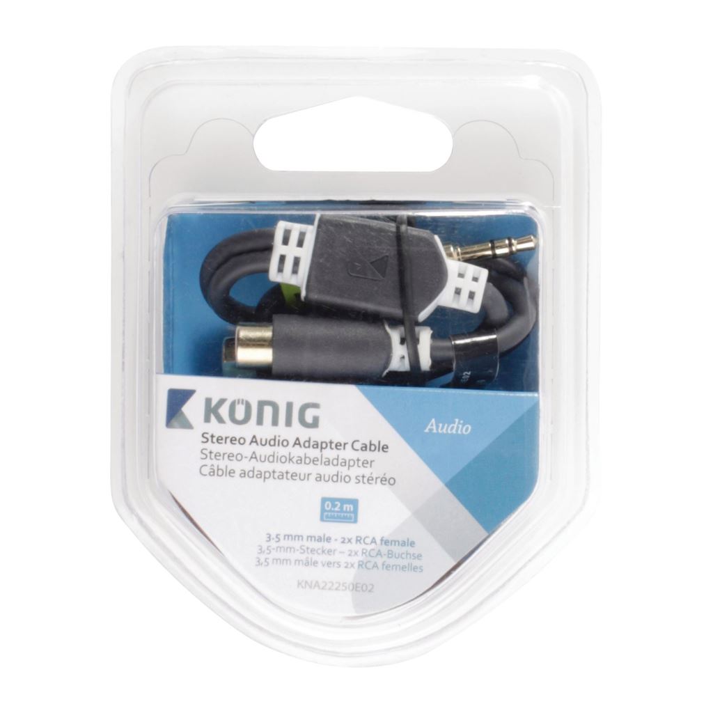 Konig Stereo audio adapter cable 3.5mm male to 2x RCA female 0.20m grey - CABW22250AT02
