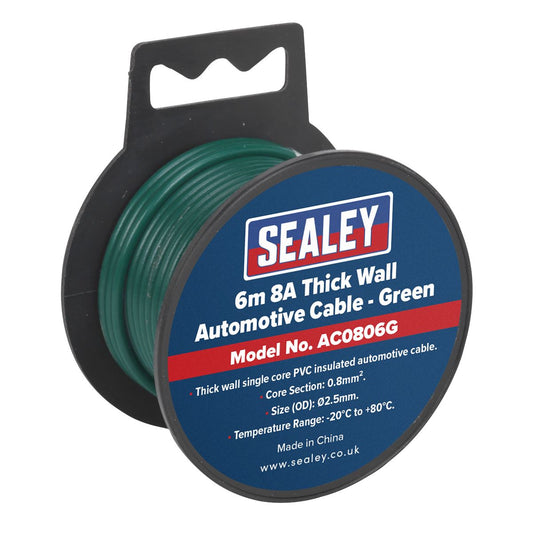 Sealey Automotive Cable Thick Wall 8A 6m Green AC0806G