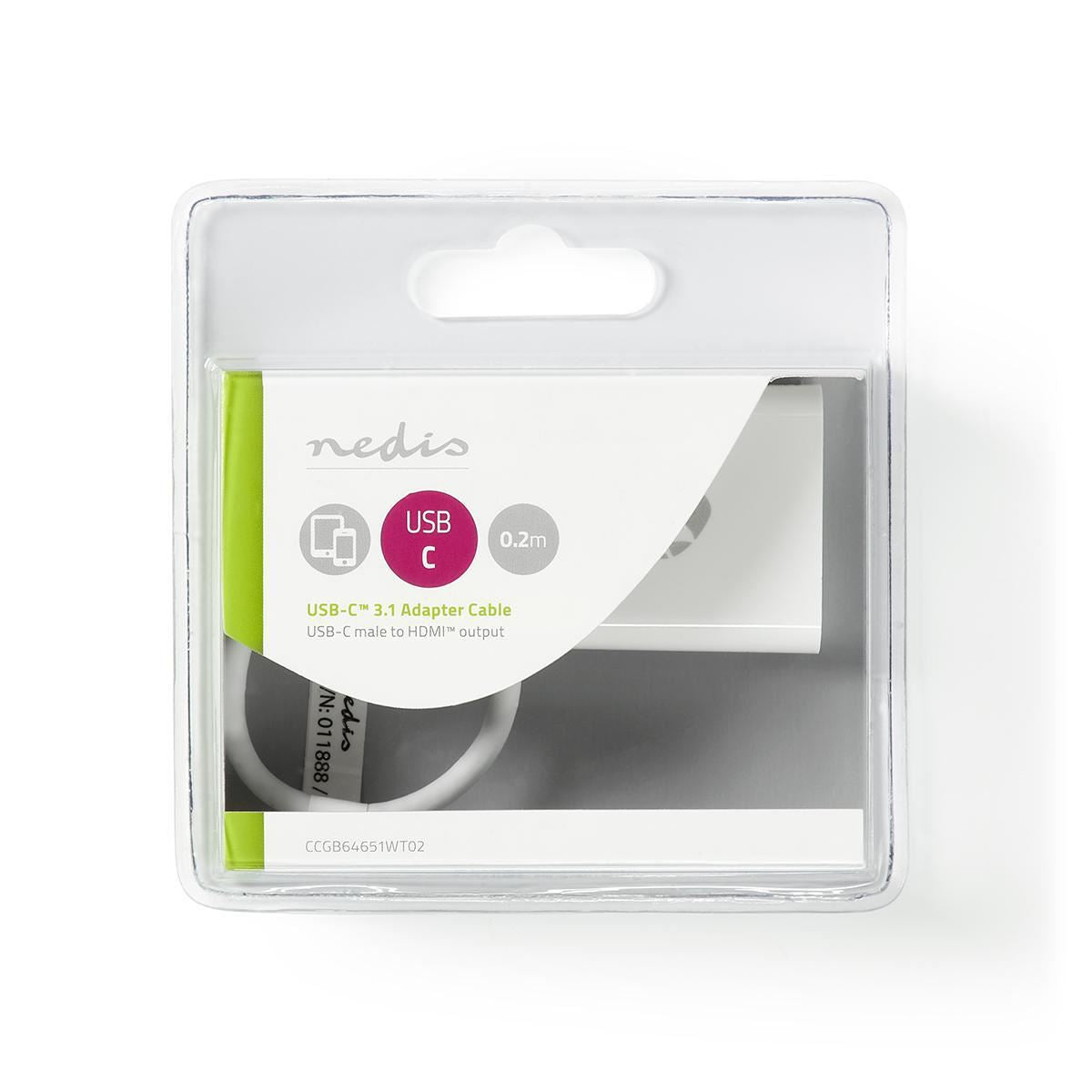 Nedis USB Type-C Adapter Cable Type-C Male to HDMI Female 0.2m (White) - CCGB64651WT02