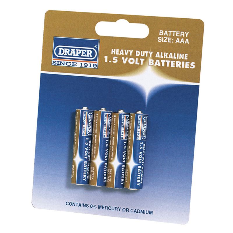 Genuine Draper 4 Heavy Duty AAA-Size Alkaline Batteries | 61833