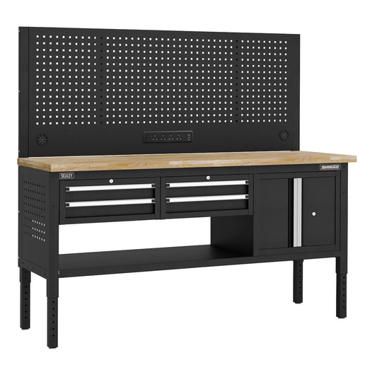 Sealey Superline Pro Modular Workbench with 4 Drawers & Cupboard Wooden Worktop 1830mm