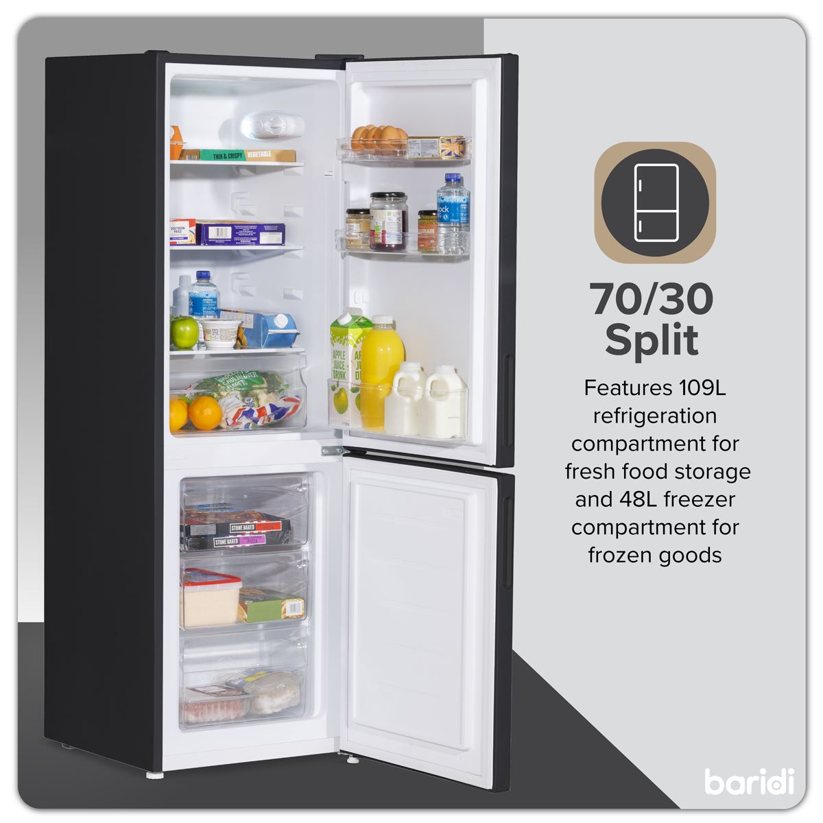 Baridi 47cm 70/30 Fridge Freezer, 157L Capacity Low Frost DH253