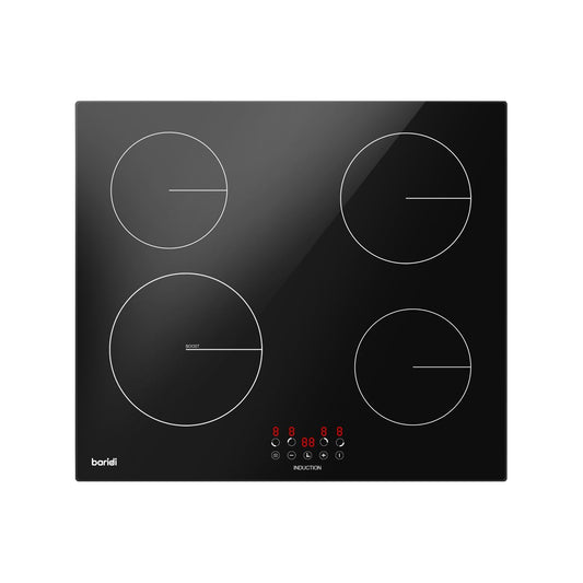 Sealey Baridi 60cm Built-In Induction Hob with 4 Cooking Zones, Black Glass, 6800W with 9 Power Settings, Touch Controls & Timer, Hardwired DH176