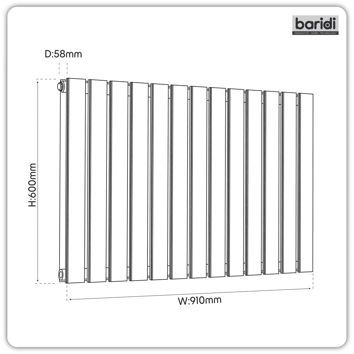 Baridi Horizontal Radiator Contemporary Double Flat Panel Design 600 x 910mm