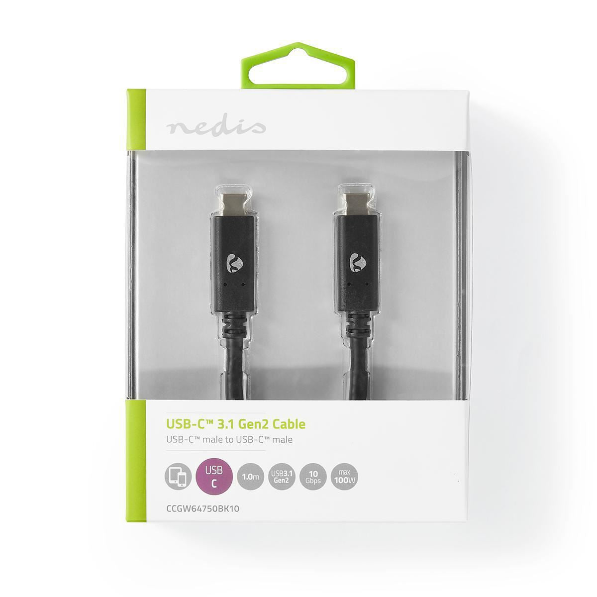 Nedis USB 3.1 Cable (Gen2) USB-C Male to USB-C Male 1m Black - CCGW64750BK10