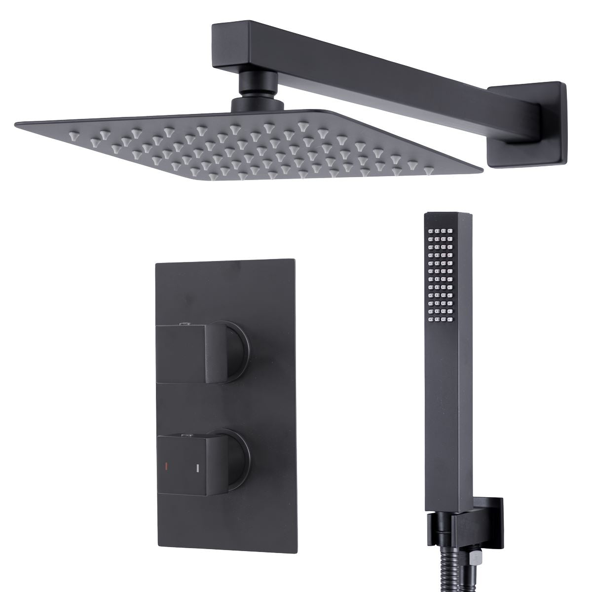 Baridi Concealed Thermostatic Shower Set 20 x 20cm Square Head & Hand Shower