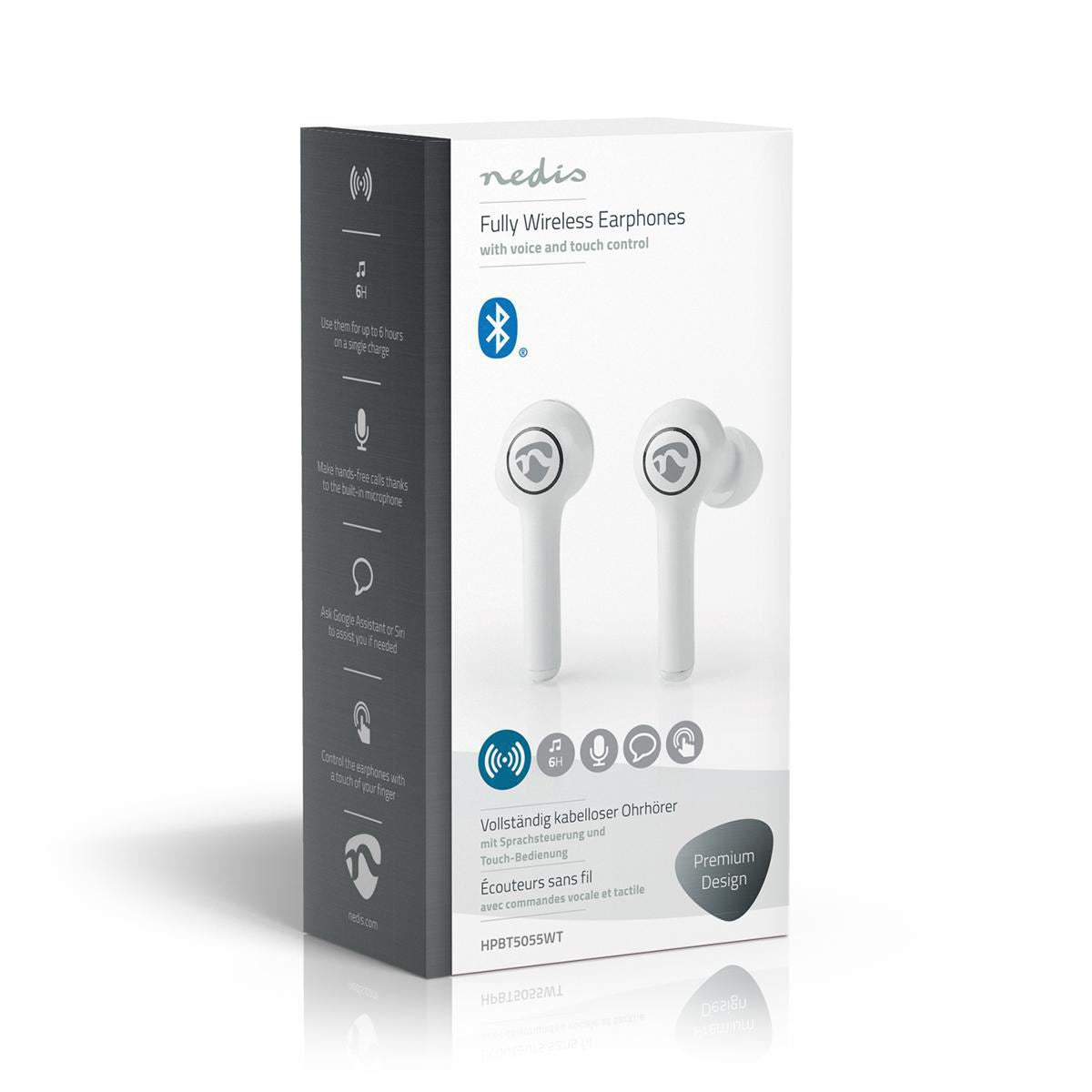 Fully Wireless Bluetooth Earphones 6hr Voice/Touch Control Design Chargeable - HPBT5055WT