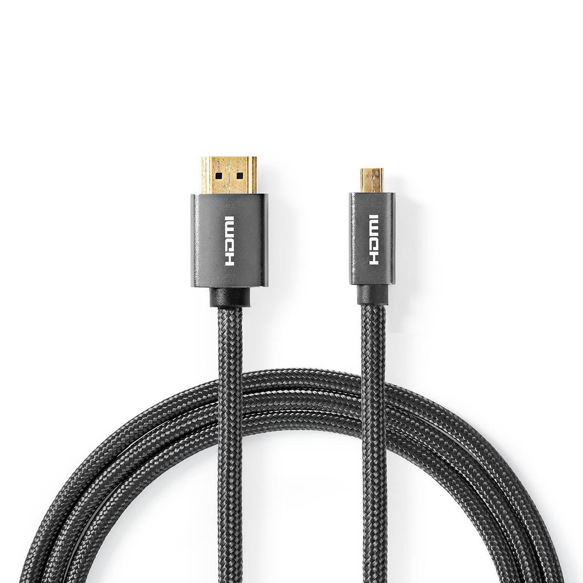 Nedis HDMI Connector to HDMI Micro Connector Gun Metal Grey Braided Cable - CVTB34700GY20