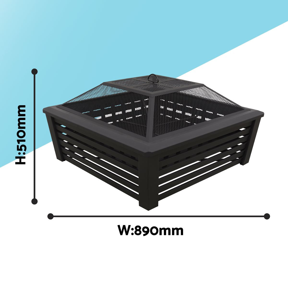 Dellonda 35" Square Outdoor Fire Pit, Black DG43