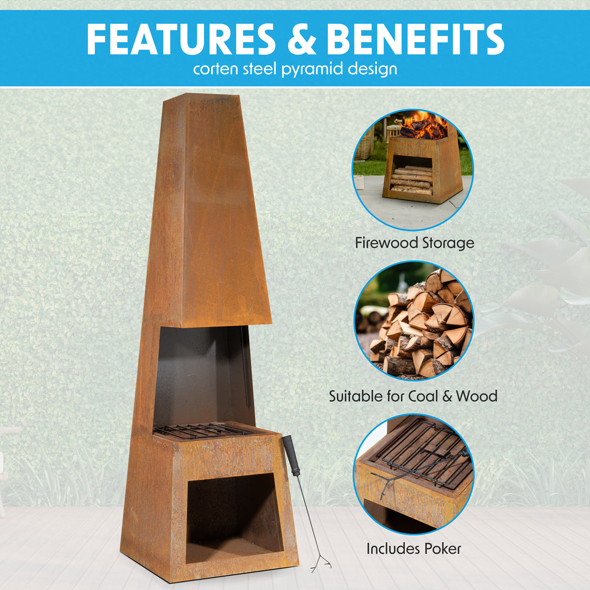 Dellonda Outdoor Chiminea Fireplace Heater Firewood Storage - Corten Steel DG108