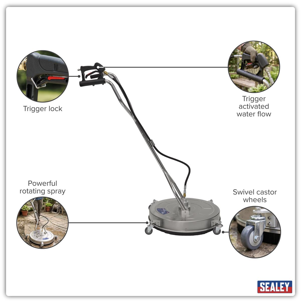 Sealey 24" Surface Cleaner with Dual Handle & Rotating Spray Bar Stainless Steel