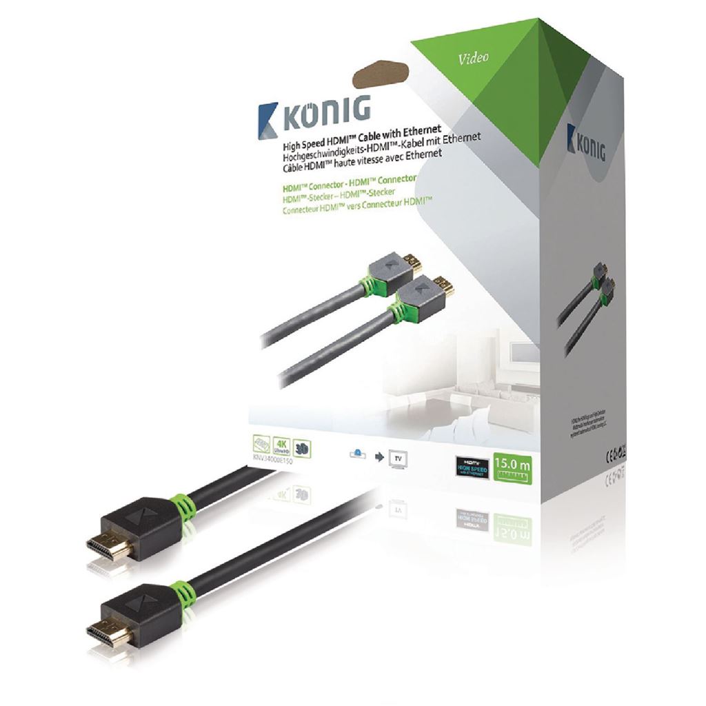 Konig High Speed HDMI Cable with Ethernet HDMI to HDMI Connector 15m grey - CVBW34000AT150