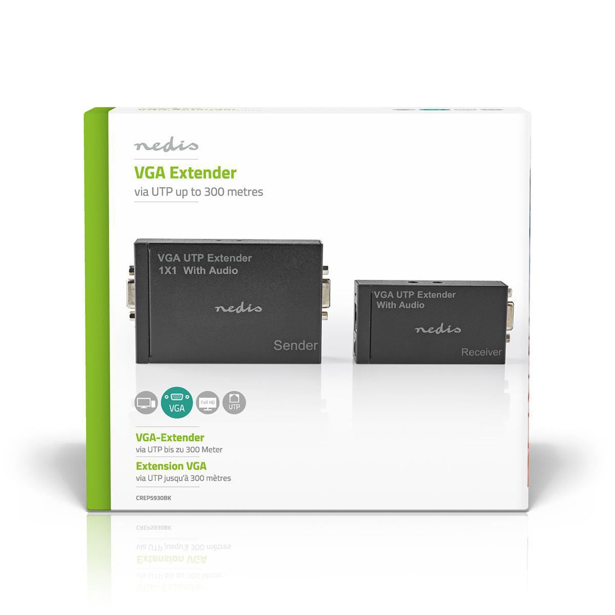 Nedis VGA and Audio Extender Up to 300m over Cat 5e Cat 6 Transmitter & Receiver - CREP5930BK