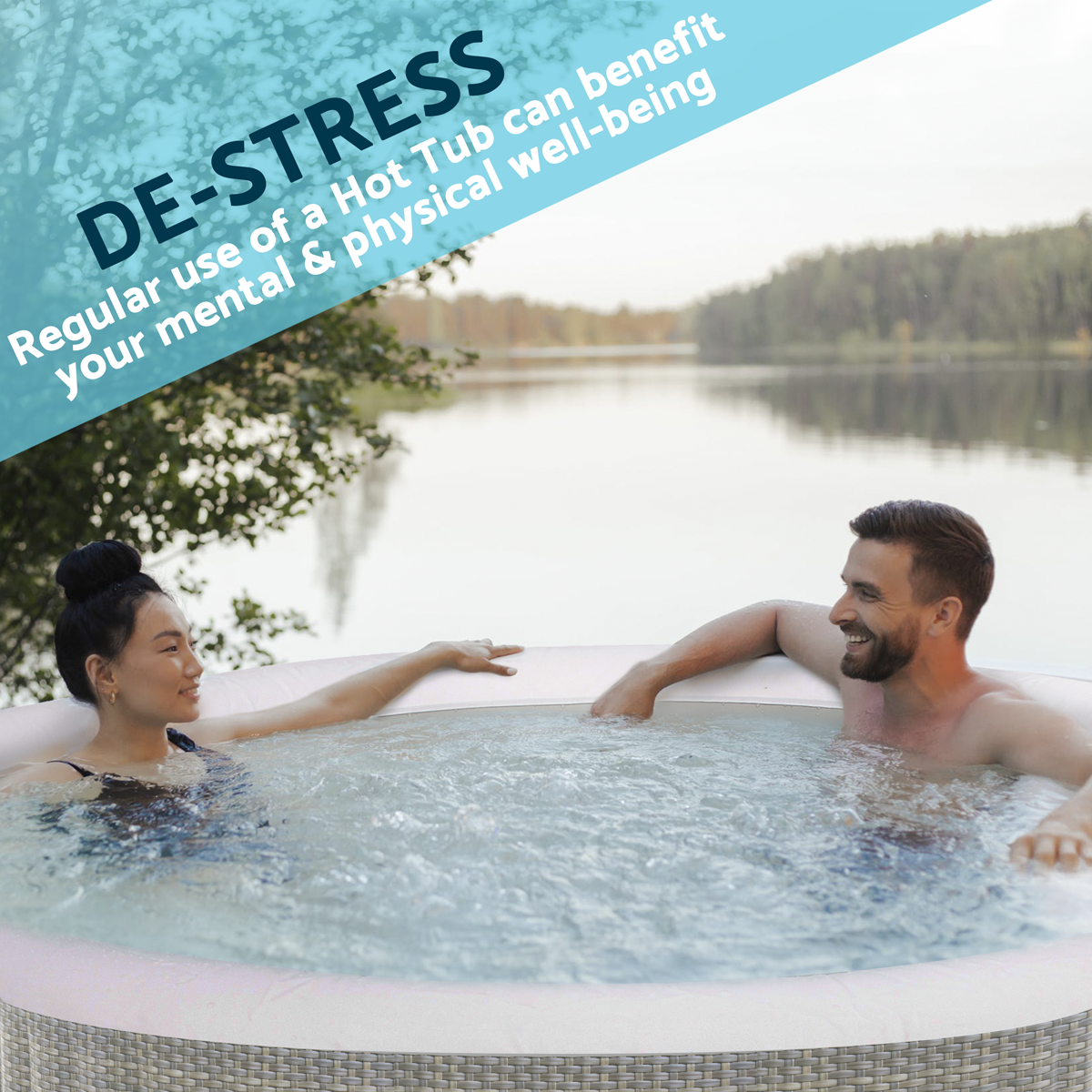 Dellonda 2-4 Person Inflatable Hot Tub Spa with Smart Pump - Rattan Effect DL90