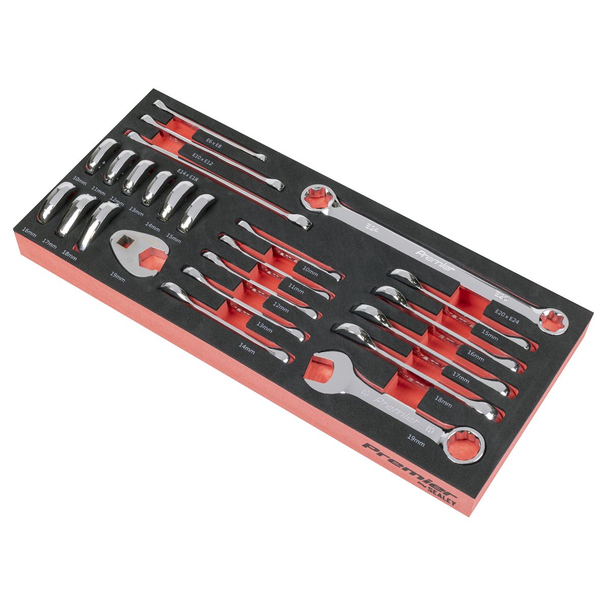 Sealey Stubby Combination, TRX-Star & Crow's Foot Spanner Set w/ Tool Tray 24pc