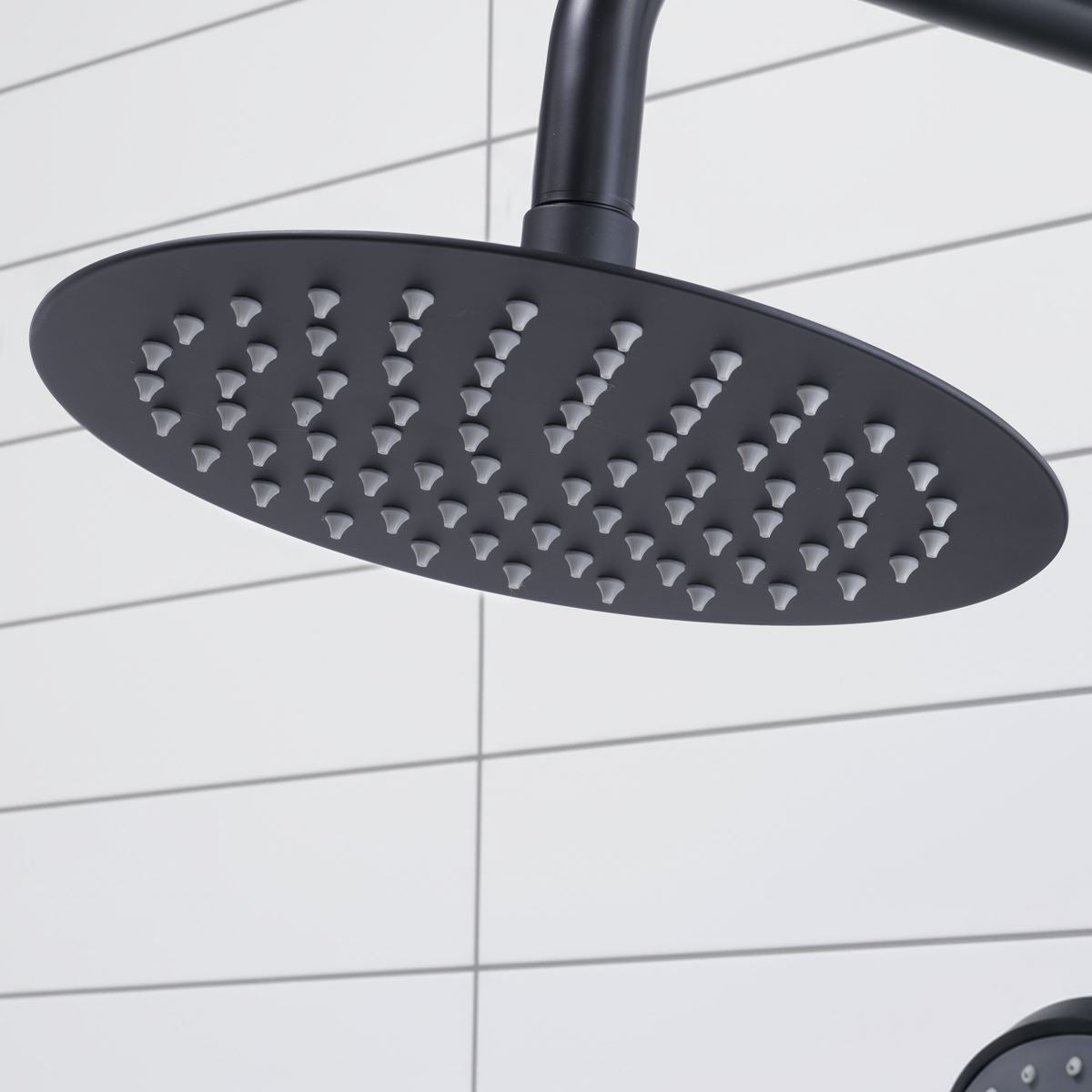 Baridi Thermostatic Shower Mixer Set, 20cm Round Head, Adjustable Rail - Black