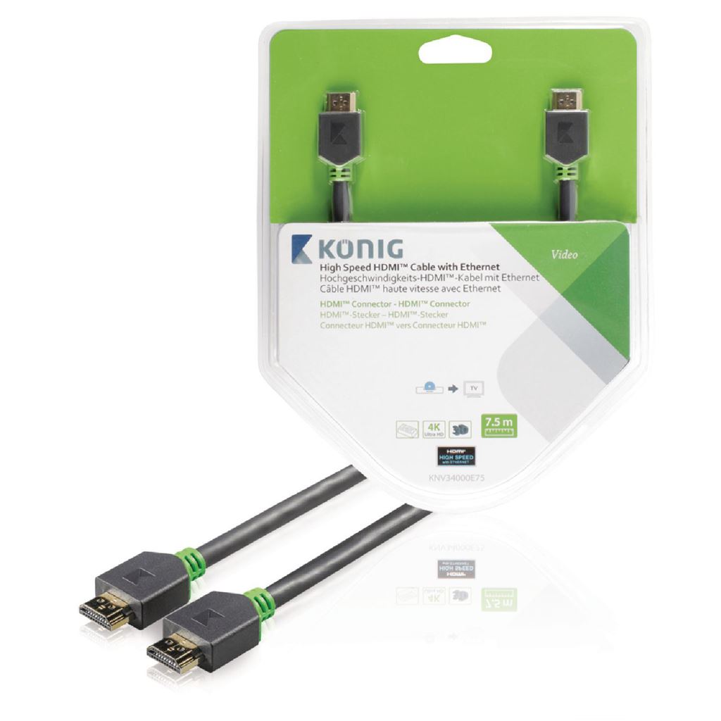 Konig High Speed HDMI Cable with Ethernet HDMI to HDMI Connector 7.5m grey - CVBW34000AT75