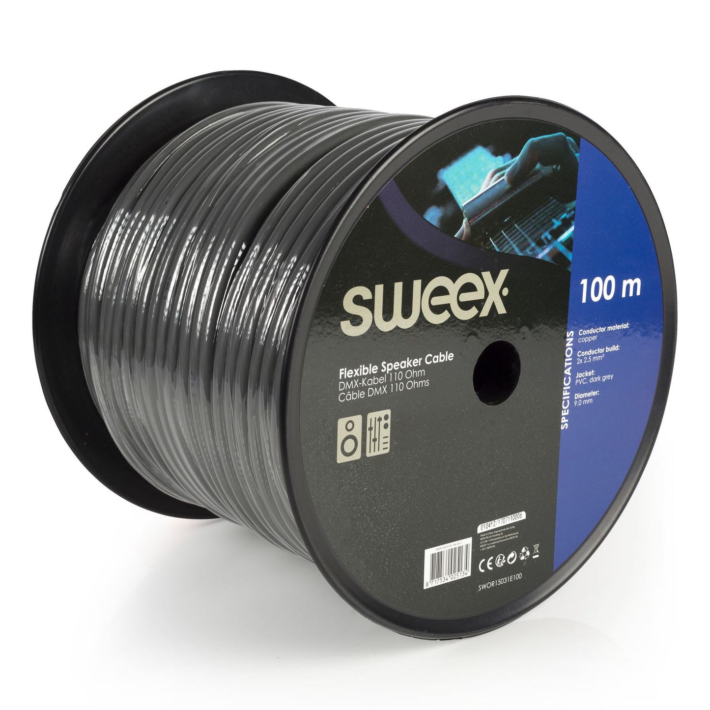 Sweex Speaker Cable on Reel 2x 2.50 mm² 100m Dark Grey SWOR15031E100 - COTR15031GY100