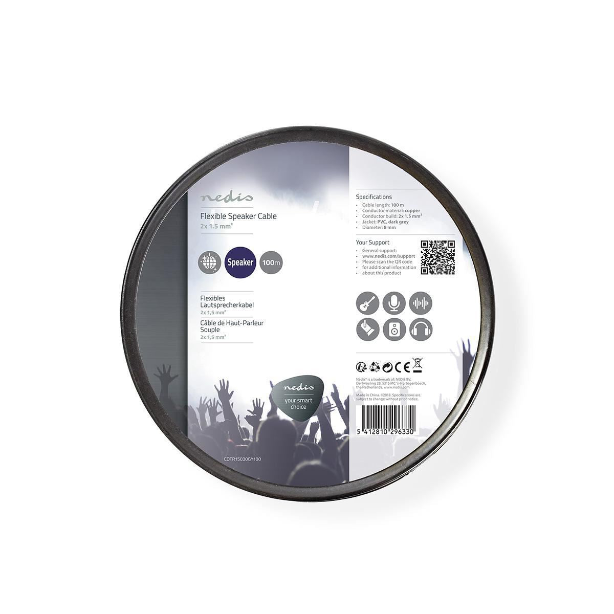 Nedis Flexible Speaker Cable 2x 1.5 mm² 100m Reel Grey COTR15030GY100