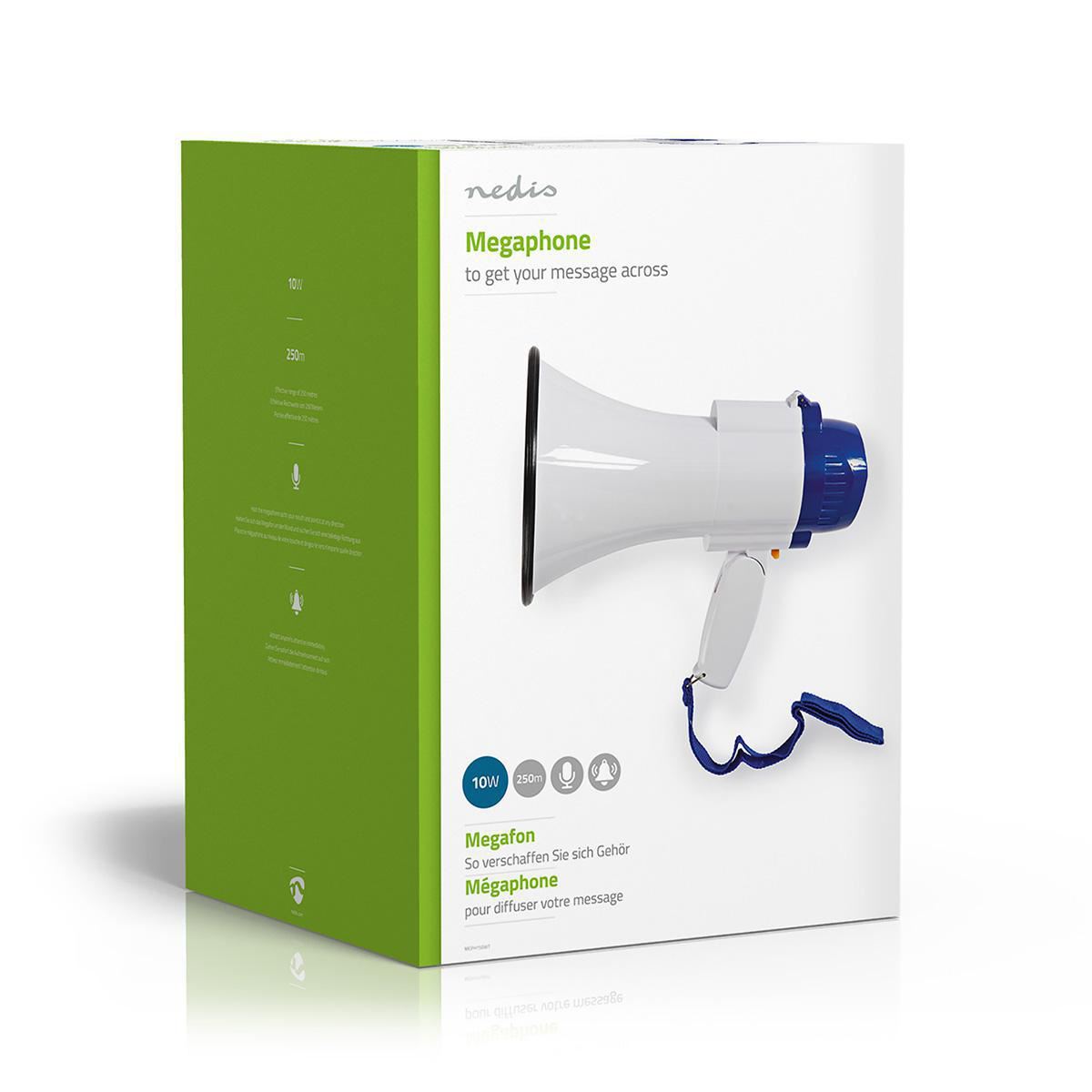Nedis Megaphone 10W 250m Range Built-in Microphone White/Blue MEPH150WT