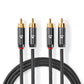 Nedis 2m Stereo Audio Cable 2x RCA Male to 2x RCA Male Gun Metal Grey Braided - CATB24200GY20