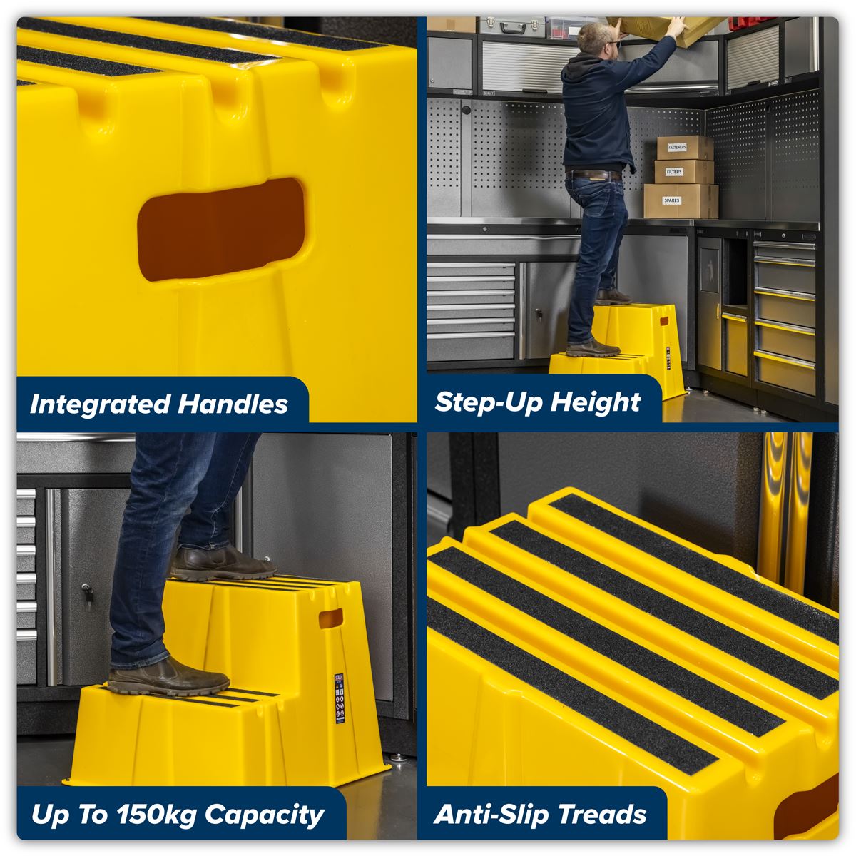 Sealey Heavy-Duty 2-Step Safety Steps with Anti-Slip Treads 150kg Capacity