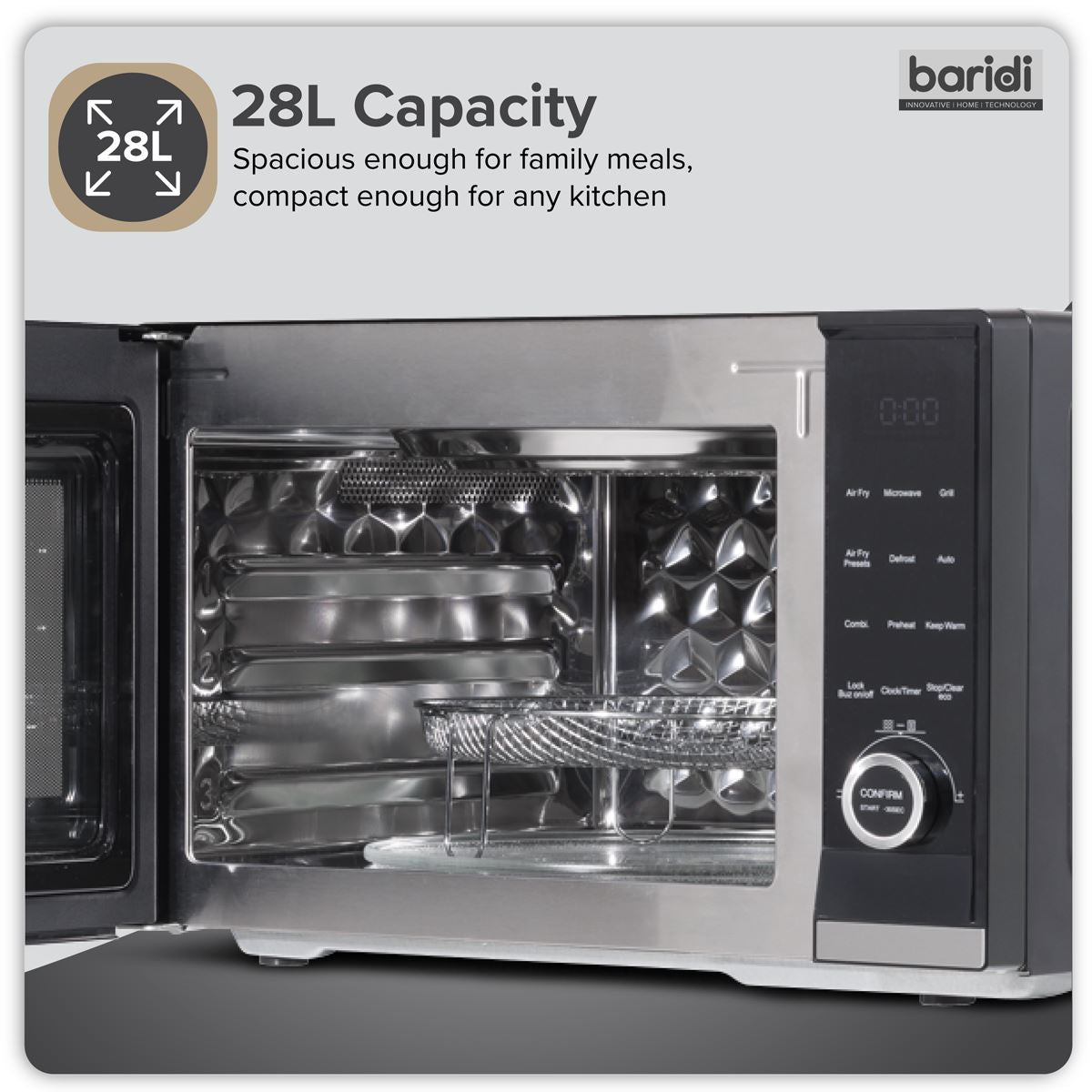 Baridi 7-in-1 Air Fryer Microwave & Grill, 28L Capacity - Black DH277