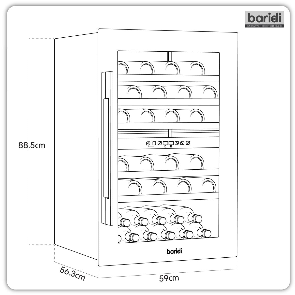 Baridi 57 Bottle Dual Zone Wine Fridge & Cooler 60cm DH118