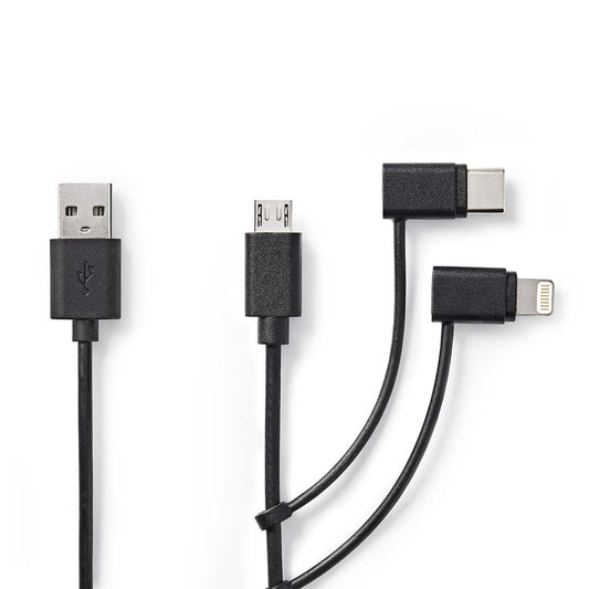 3-in-1 Cable USB2.0 USB-A Male  Lightning 8-Pin/USB Micro-B Male/USB-C Male 480Mbps 1m Nickel