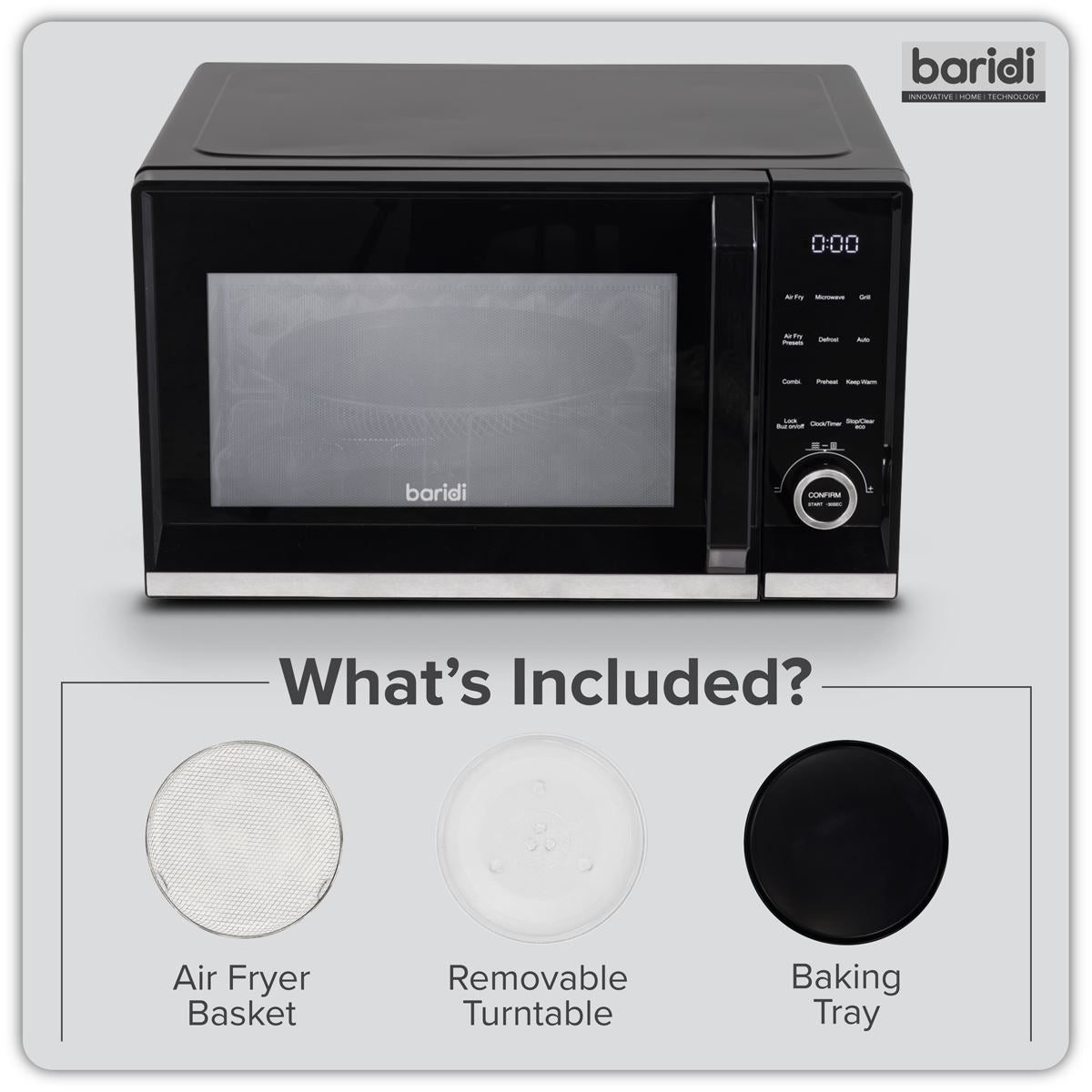 Baridi 7-in-1 Air Fryer Microwave & Grill, 28L Capacity - Black DH277