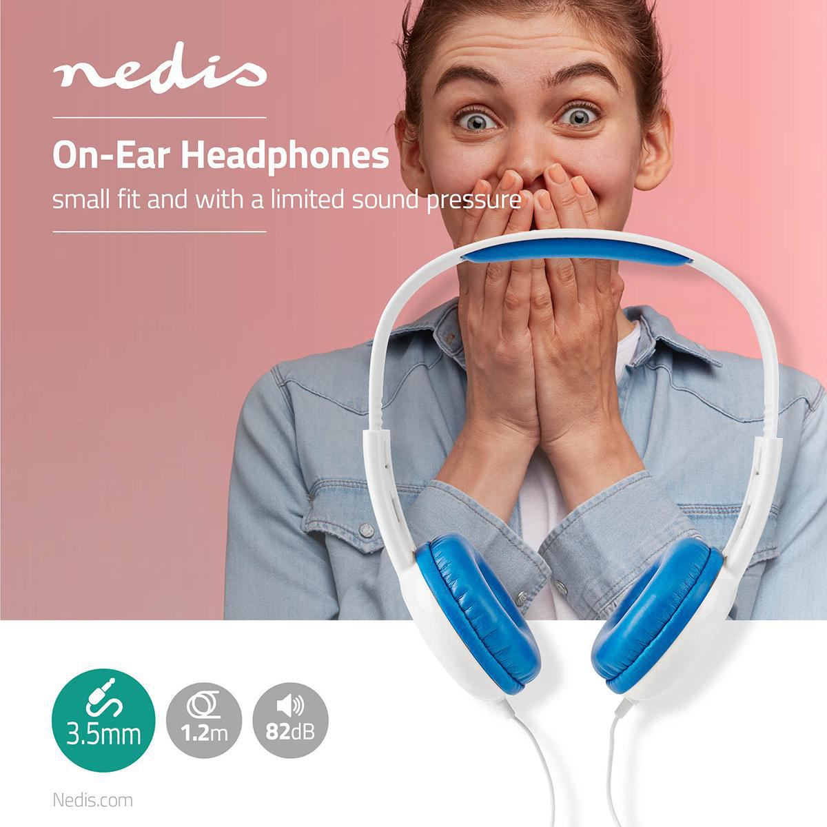 Nedis Wired Headphones 1.2 Round Cable On-ear Blue/White - HPWD4200BU