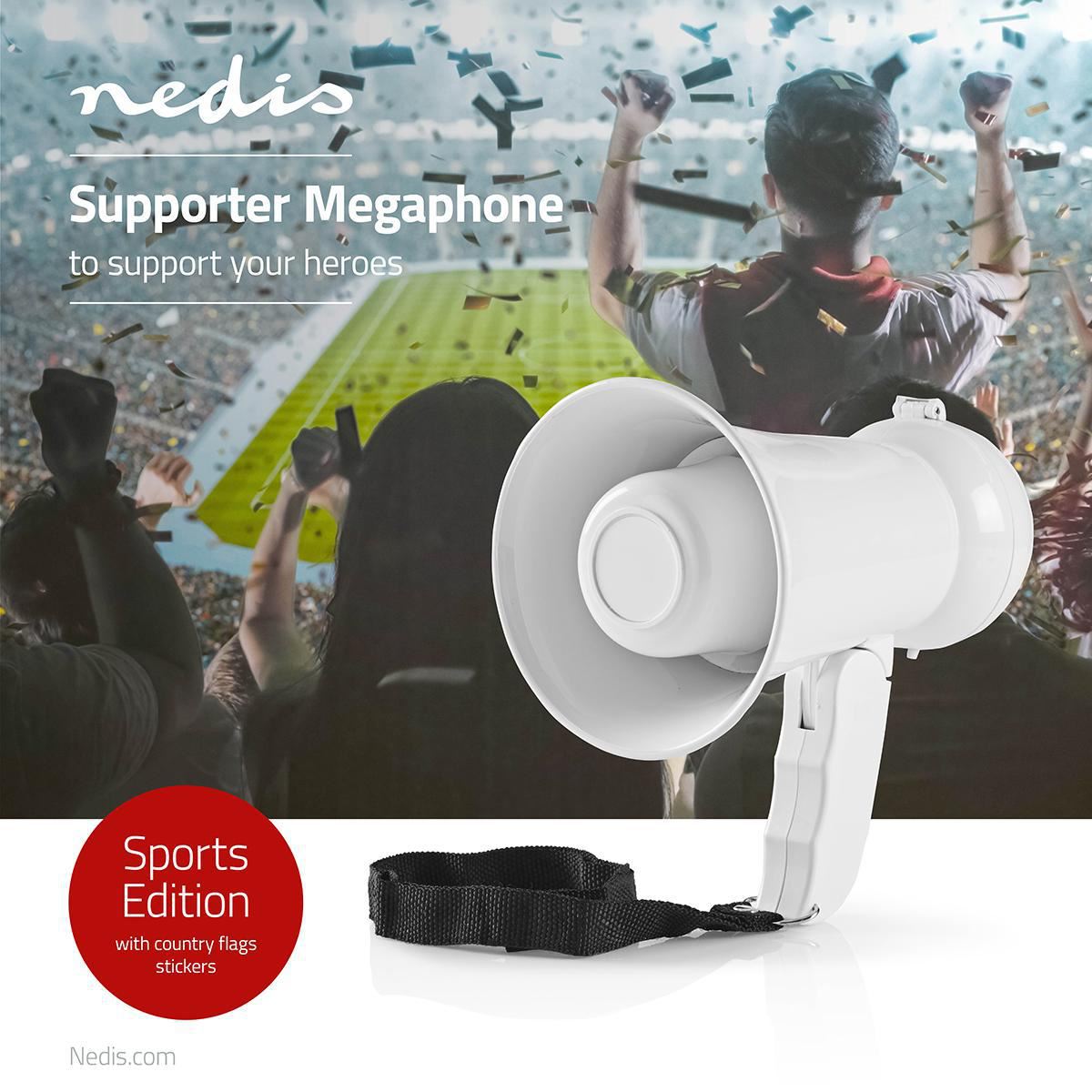 Nedis Supporter Megaphone 100dB 100m Range Country Stickers White