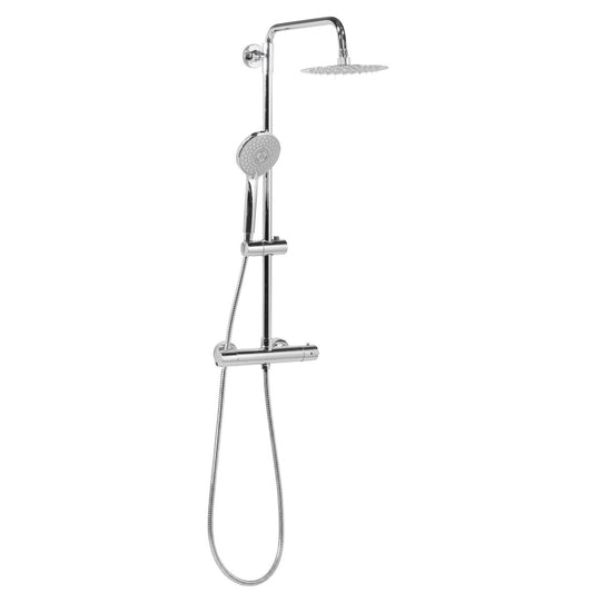 Baridi Thermostatic Shower Mixer Set, 20cm Round Head, Adjustable Rail - Chrome DH314