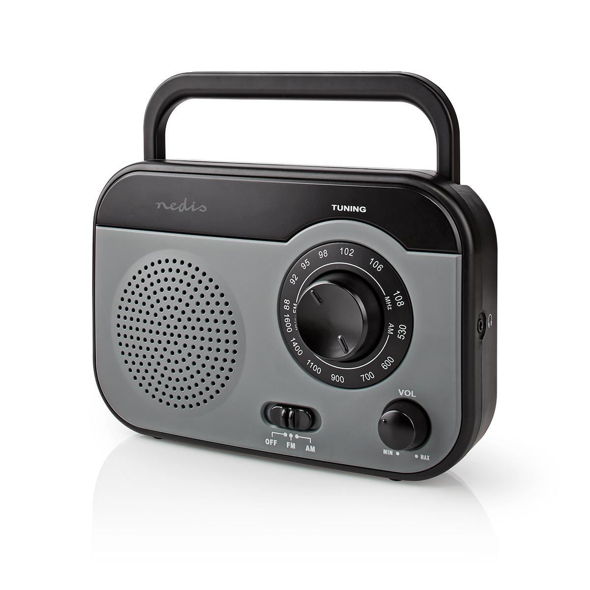 Nedis FM Radio Portable Design AM/FM Battery Powered/Mains Powered Analogue 1.8W - RDFM1340GY
