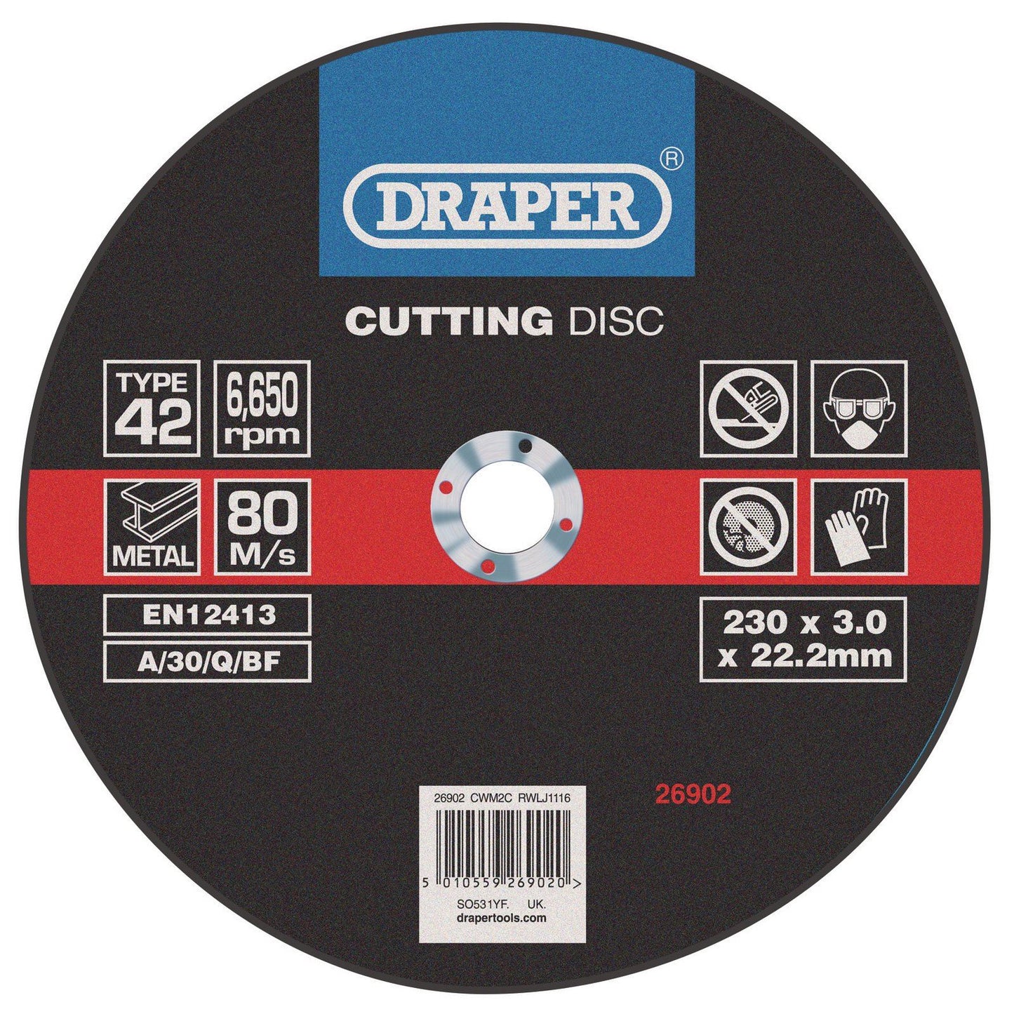 Draper Depressed Centre Metal Cutting Discs, 230 x 3.0 x 22.2mm - 26902