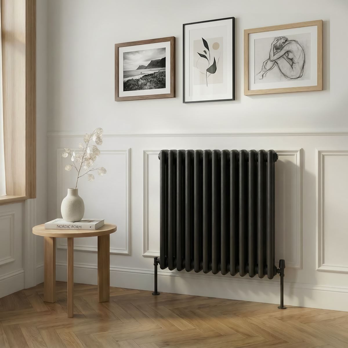 Baridi Horizontal Traditional 2 Column Radiator 600 x 607mm � Black DH362