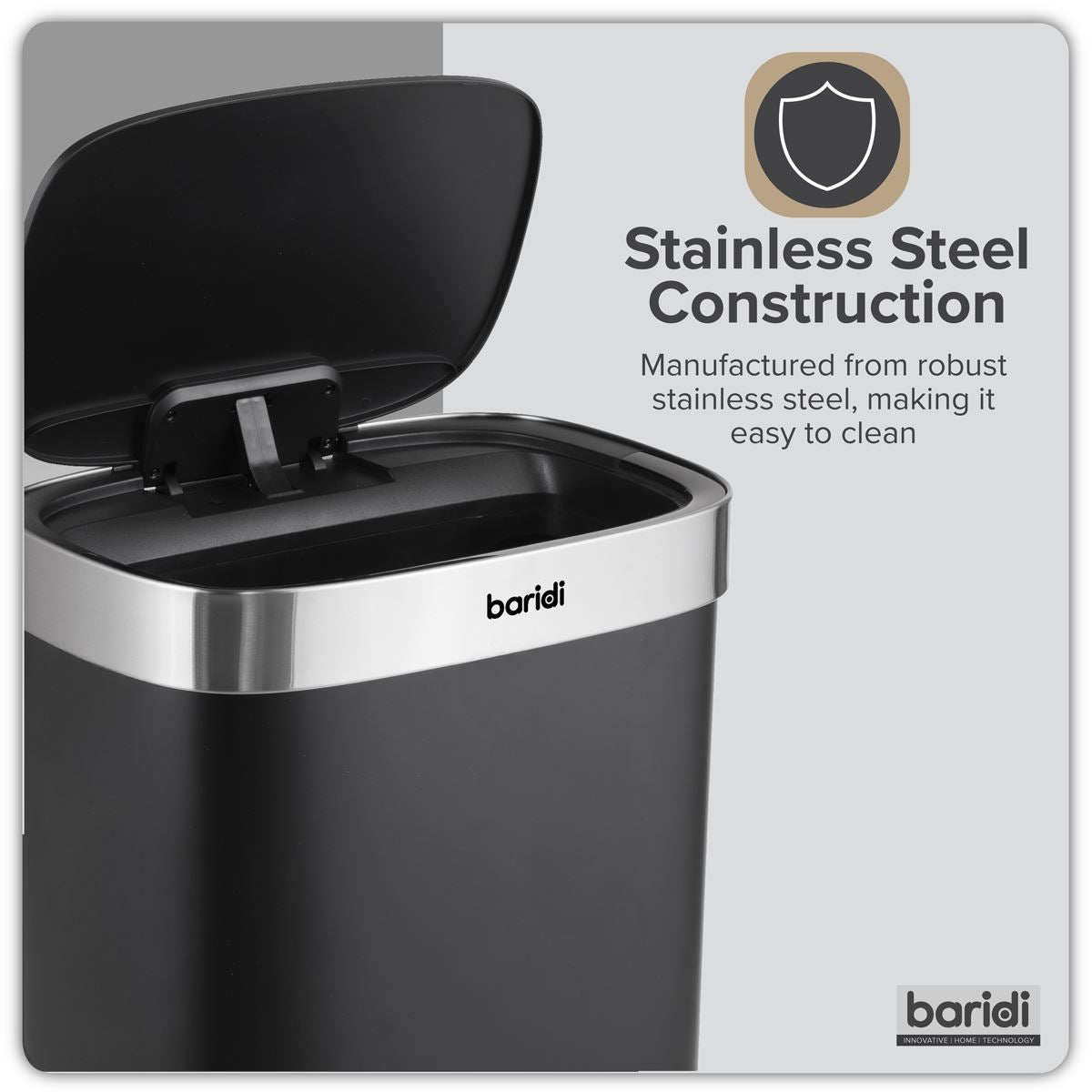 Baridi Sensor Bin 65L - Black/Stainless Steel DH282