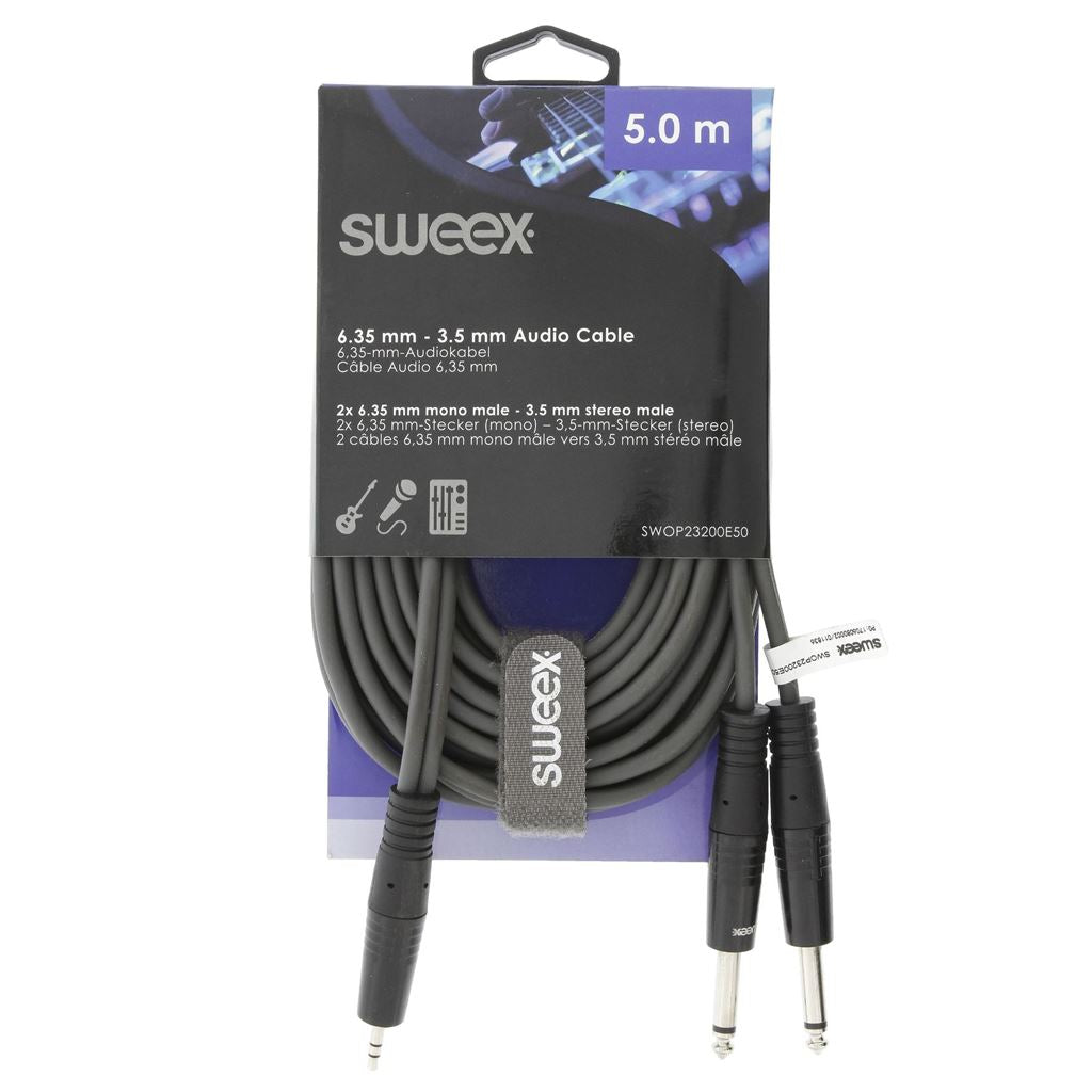 Sweex Stereo Audio Cable 2x 6.35mm Male to 3.5mm Male 5m Dark Grey SWOP23200E50 - COTH23200GY50