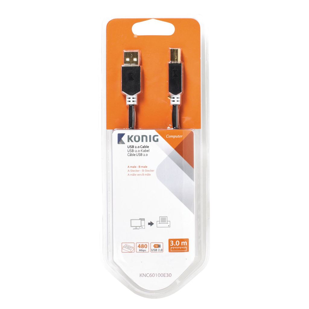 Konig USB 2.0 cable A male to B male 3m grey - CCBW60100AT30