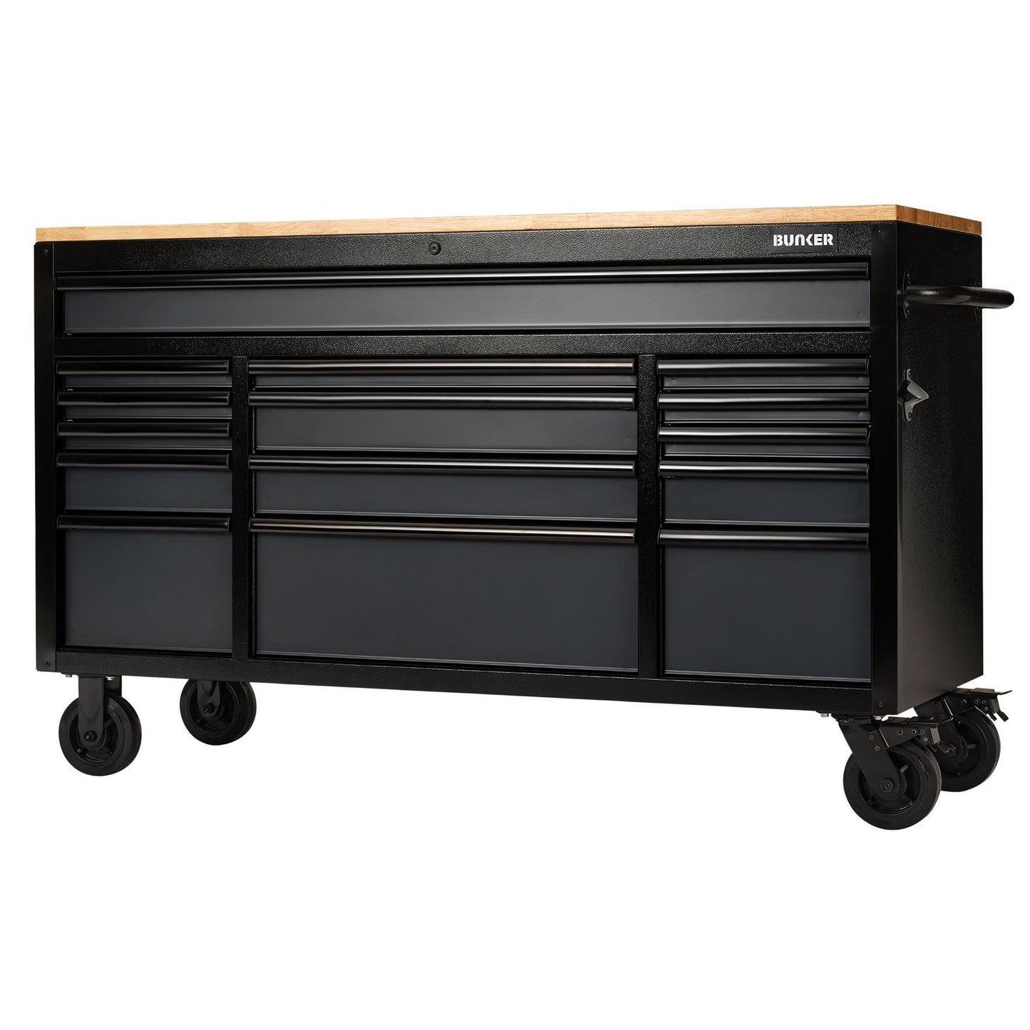 BUNKER 15 Drawer Workbench Roller Tool Cabinet, 61", Grey