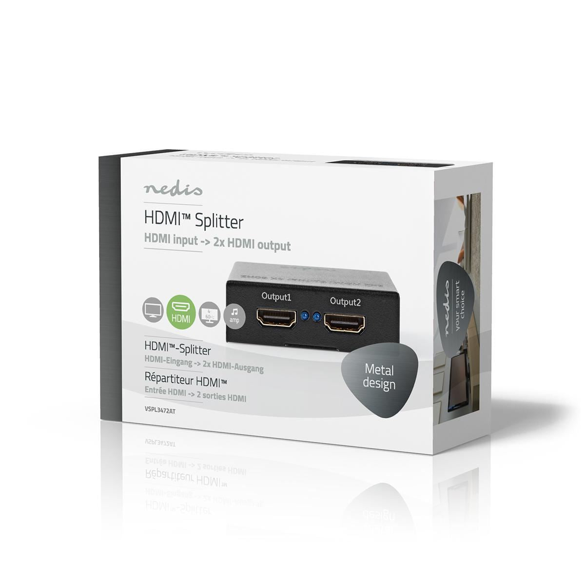 Nedis HDMI Splitter 2-Port to 1x HDMI Input 2x HDMI Output 4K2K@60FPS/HDCP2.2 - VSPL3472AT