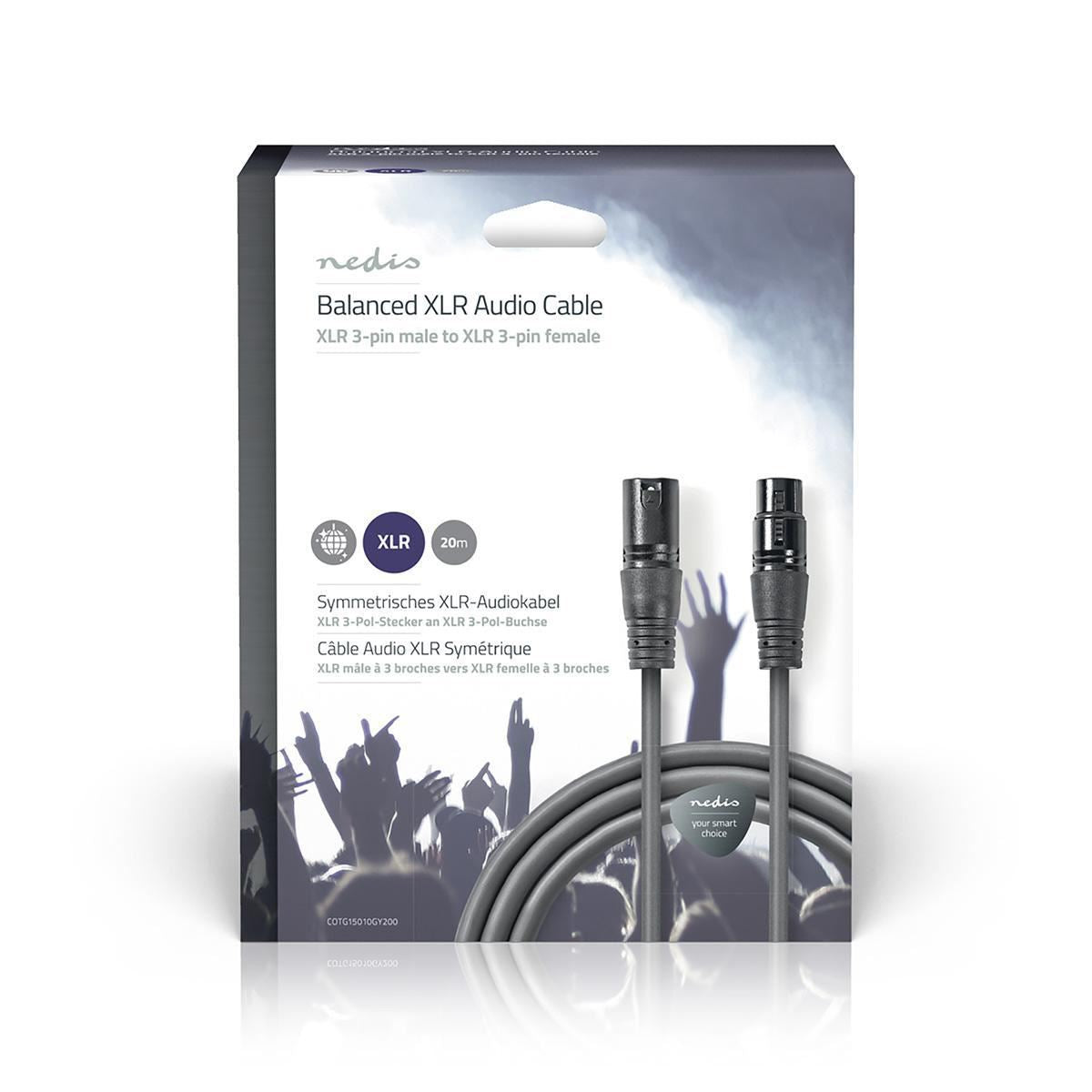 Nedis Balanced XLR Audio Cable XLR 3-Pin Male to XLR 3-Pin Female 20m Grey - COTG15010GY200
